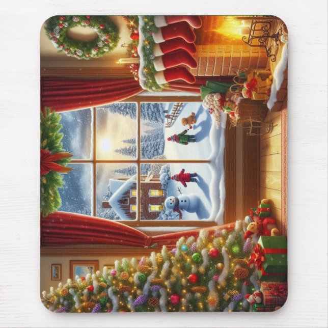 Cozy Christmas Window Scene Mouse Pad (Front)