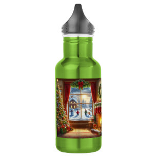 Cozy Christmas Window Scene Stainless Steel Water Bottle