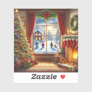 Cozy Christmas Window Scene Sticker