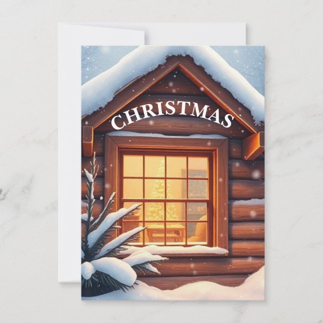 Cozy Christmas Window Snowfall Holiday Card (Front)