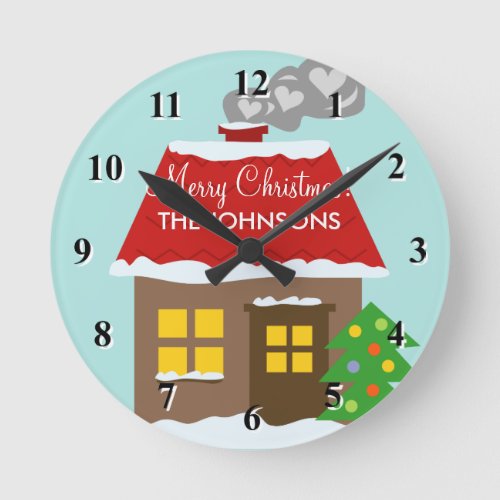 Cozy Christmas winter cabin Holiday decoration Round Clock