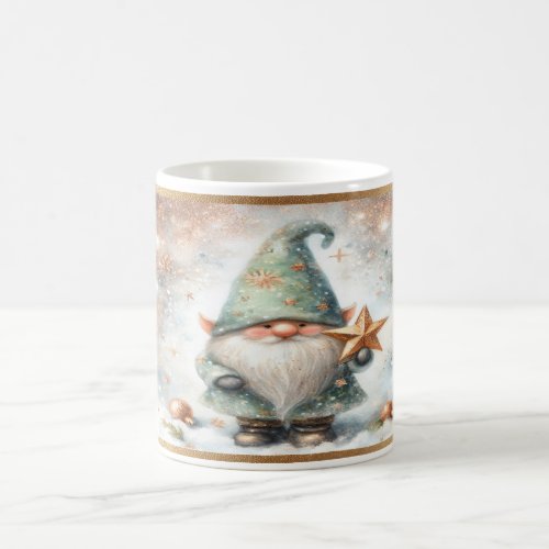Cozy Christmas Winter Gnome Gold Snowflakes Coffee Mug