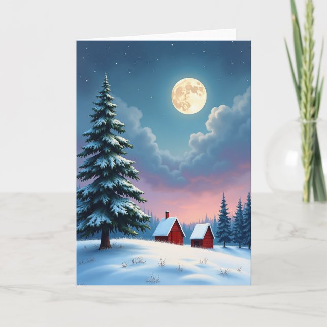 Cozy Christmas Winter Moon Card (Front)