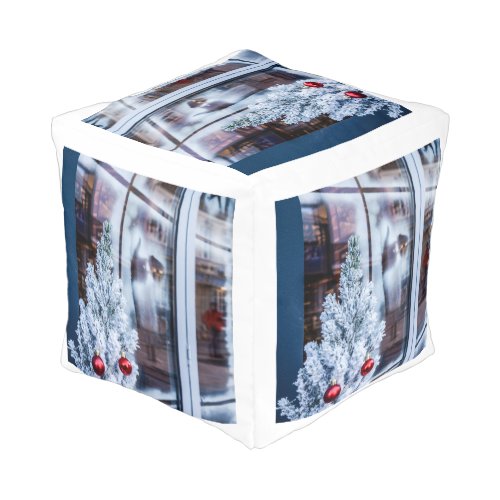 Cozy Christmas Winter Snowy City Holiday Pouf
