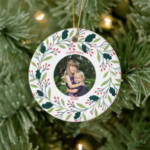 Cozy Christmas Wreath Photo Ceramic Ornament