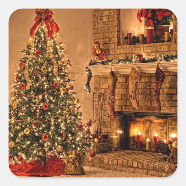 Cozy Chrsitmas Tree Room Square Sticker (Front)