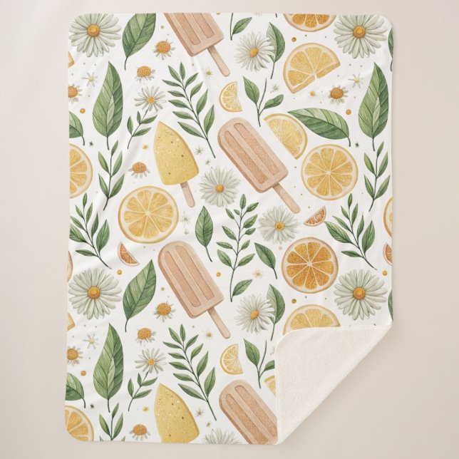 Cozy Citrus Popsicle Sherpa Blanket – Large (Front)