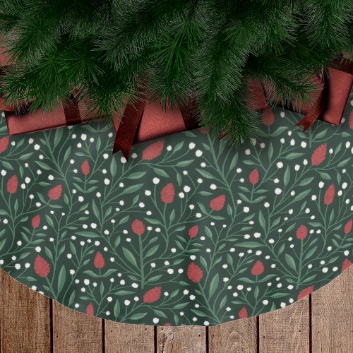 Cozy Classic Elegant Floral Christmas Pattern Brushed Polyester Tree Skirt