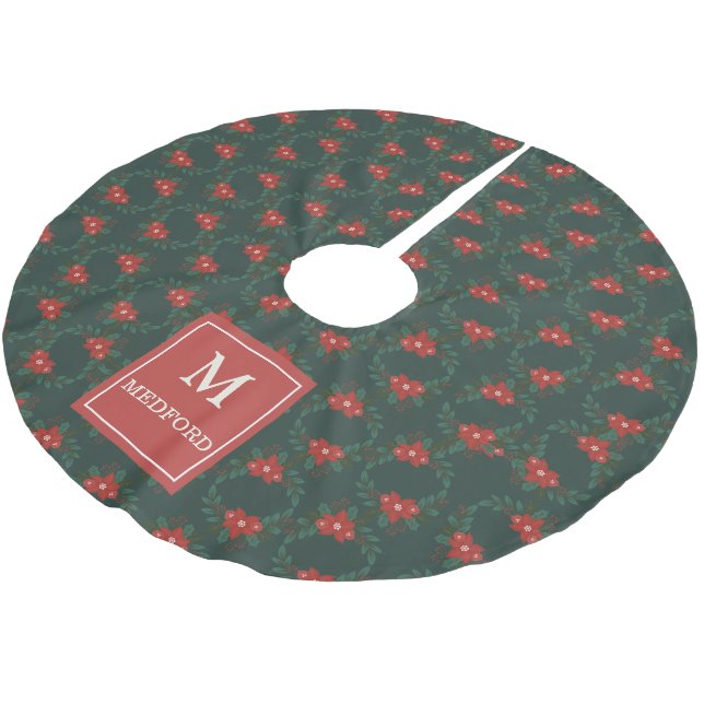 Cozy Classic Floral Christmas Monogram Tree Skirt (Angled)