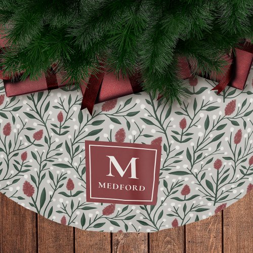 Cozy Classic Floral Christmas Pattern Monogram Brushed Polyester Tree Skirt