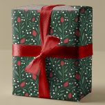 Cozy Classic Floral Christmas Pattern Wrapping Paper<br><div class="desc">This beautiful Christmas wrapping paper features a hand drawn floral and greenery pattern in classic colors of red,  green,  and ivory over a custom color background (shown in dark green). Looks great paired with ribbon,  twine,  or string for whatever look you're going for!</div>