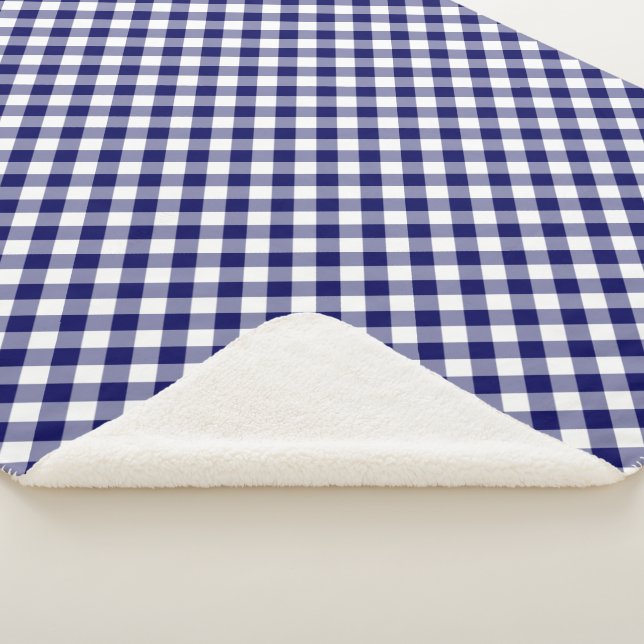 Cozy Classic Navy and White Gingham Plaid Sherpa Blanket (3/4)