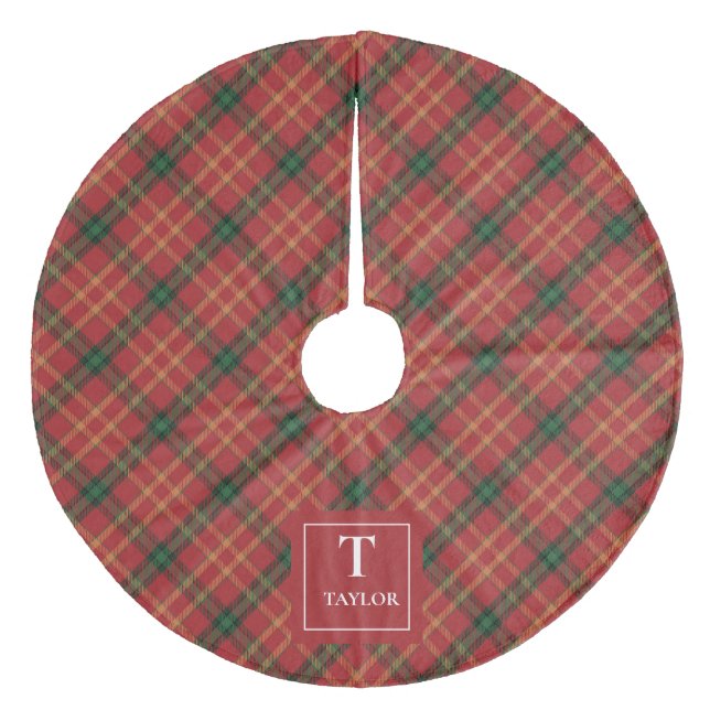 Cozy Classic Plaid Christmas Pattern Monogram  Fleece Tree Skirt (Front)