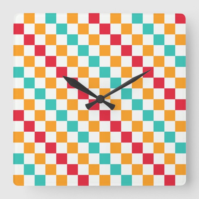 Cozy classroom diagonal checkerboard pattern square wall clock (Front)