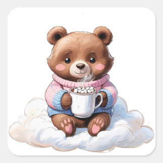 Cozy Cloud Bear Square Sticker