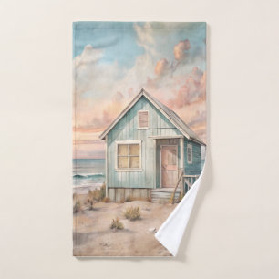 Cozy Coastal Cottage Beach House Watercolor  Bath Towel Set