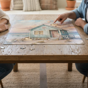Cozy Coastal Cottage Beach House Watercolor  Jigsaw Puzzle