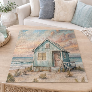 Cozy Coastal Cottage Beach House Watercolor Jigsaw Puzzle