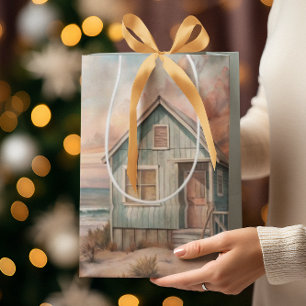 Cozy Coastal Cottage Beach House Watercolor  Medium Gift Bag
