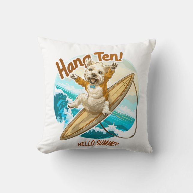 Cozy Coastal Pup Throw Pillow (Front)