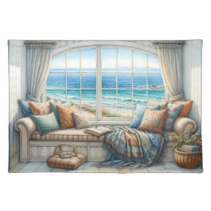 Cozy Coastal Window Seat Cottagecore Cloth Placemat