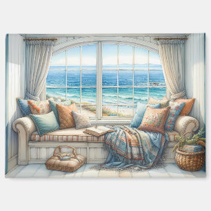 Cozy Coastal Window Seat Cottagecore Magnet