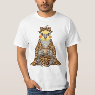 Cozy Cockatiel in Leopard Print Blanket Coffee T-Shirt