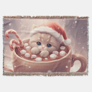 “Cozy Cocoa Kitty" Cute Christmas Cat  Throw Blanket