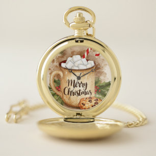 Cozy cocoa merry christmas cookie holly festive pocket watch