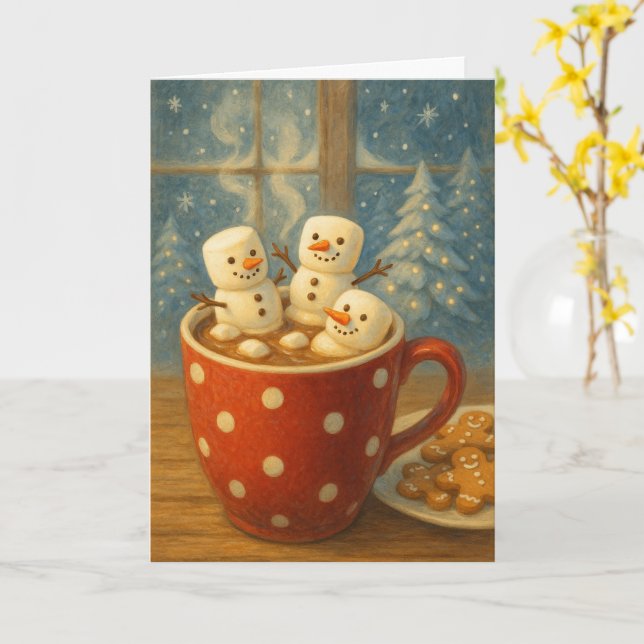 Cozy Cocoa Snowmen Card (Yellow Flower)