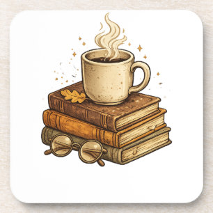 Cozy Coffee and Books Vintage Aesthetic Throw Pill Beverage Coaster