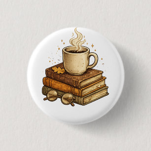 Cozy Coffee and Books Vintage Aesthetic Throw Pill Button