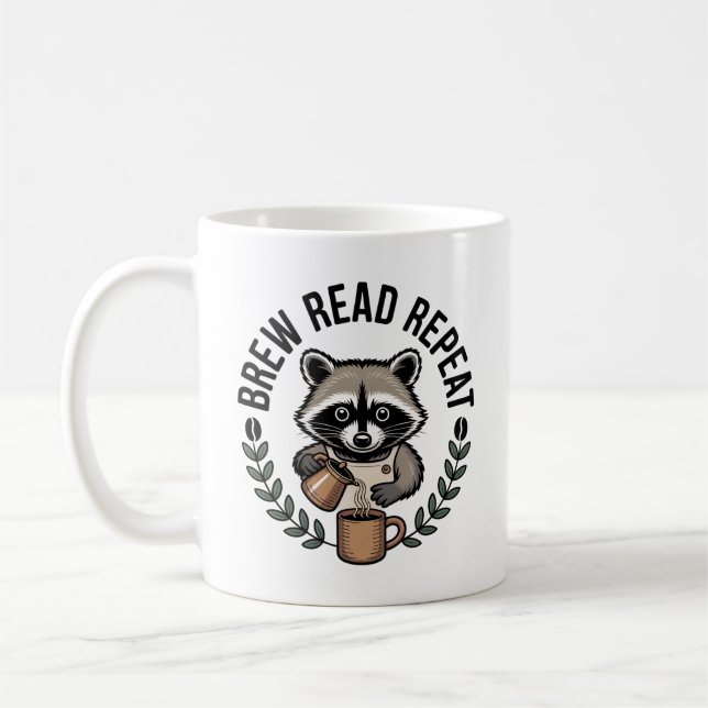Cozy Coffee Autumn Brown Raccoon Mug (Left)