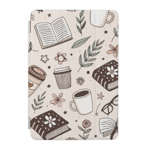 Cozy Coffee & Book Pattern Neutral Aesthetic iPad Mini Cover