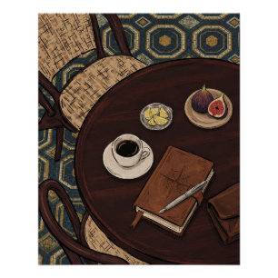 Cozy Coffee & Books Bohemian Art Poster