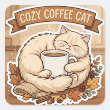 Cozy Coffee Cat Sticker Cat Lover Gift