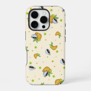 Cozy Coffee & Croissant Floral Pattern iPhone 16 Pro Case