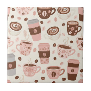 Cozy Coffee Cup Pattern (10) Ceramic Tile