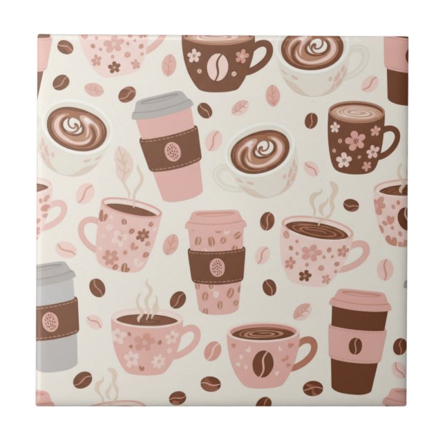 Cozy Coffee Cup Pattern (10) Ceramic Tile (Front)