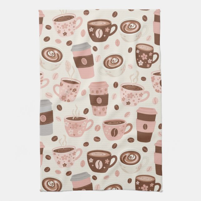 Cozy Coffee Cup Pattern (10) Kitchen Towel (Vertical)
