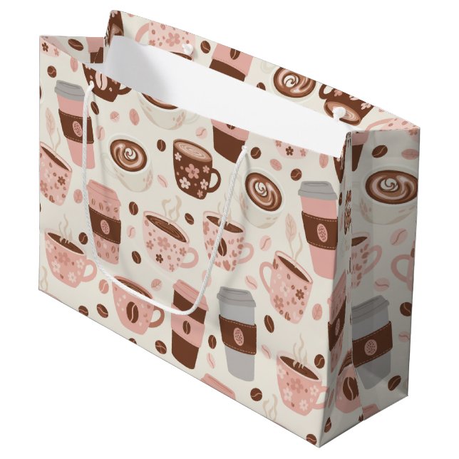 Cozy Coffee Cup Pattern (10) Large Gift Bag (Front Angled)