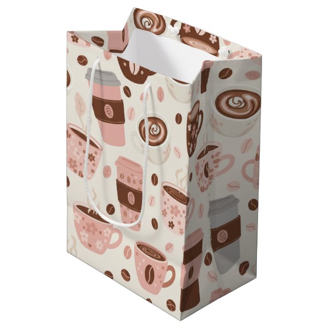 Cozy Coffee Cup Pattern (10) Medium Gift Bag (Front Angled)