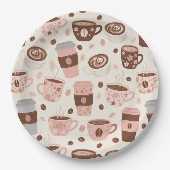 Cozy Coffee Cup Pattern (10) Paper Plates (Front)