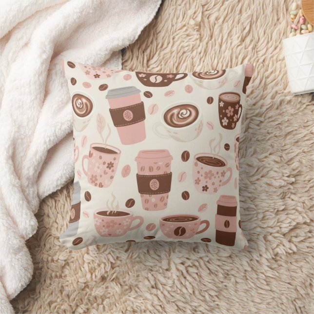 Cozy Coffee Cup Pattern (10) Throw Pillow (Blanket)