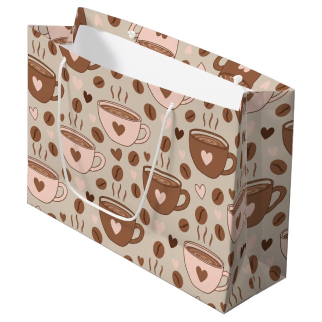 Cozy Coffee Cup Pattern (11) Large Gift Bag (Front Angled)