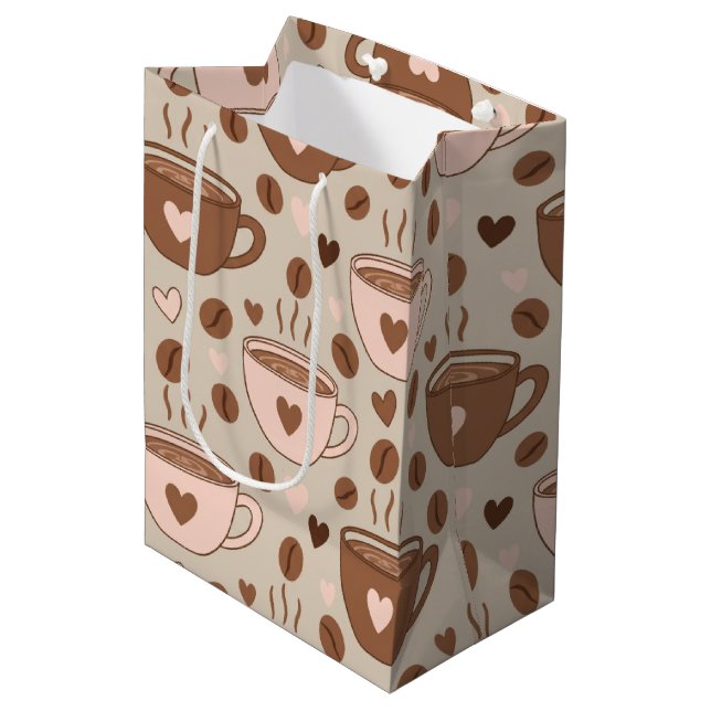 Cozy Coffee Cup Pattern (11) Medium Gift Bag (Front Angled)