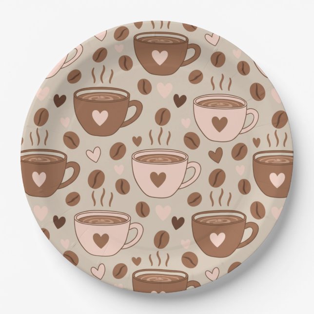 Cozy Coffee Cup Pattern (11) Paper Plates (Front)