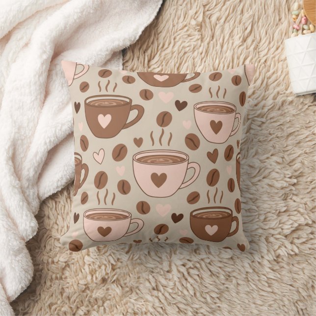 Cozy Coffee Cup Pattern (11) Throw Pillow (Blanket)
