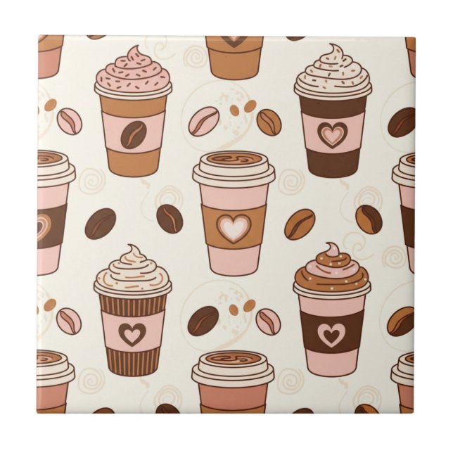 Cozy Coffee Cup Pattern (12) Ceramic Tile (Front)