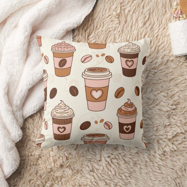 Cozy Coffee Cup Pattern (12) Throw Pillow (Blanket)